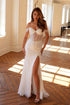 Juliet JT2471LW Long Off the Shoulder Fringe Sleeve Fitted Wedding Gown by DiscountDressShop