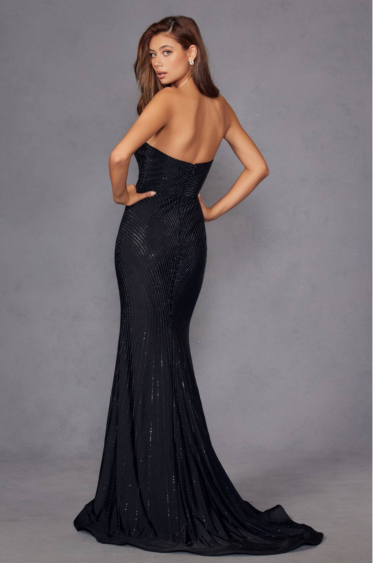 Juliet JT2472R Long Strapless Rhinestone Details Sweetheart Fitted Gown by DiscountDressShop