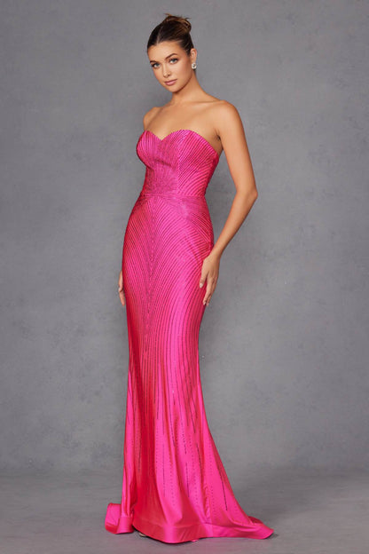 Juliet JT2472R Long Strapless Rhinestone Details Sweetheart Fitted Gown by DiscountDressShop