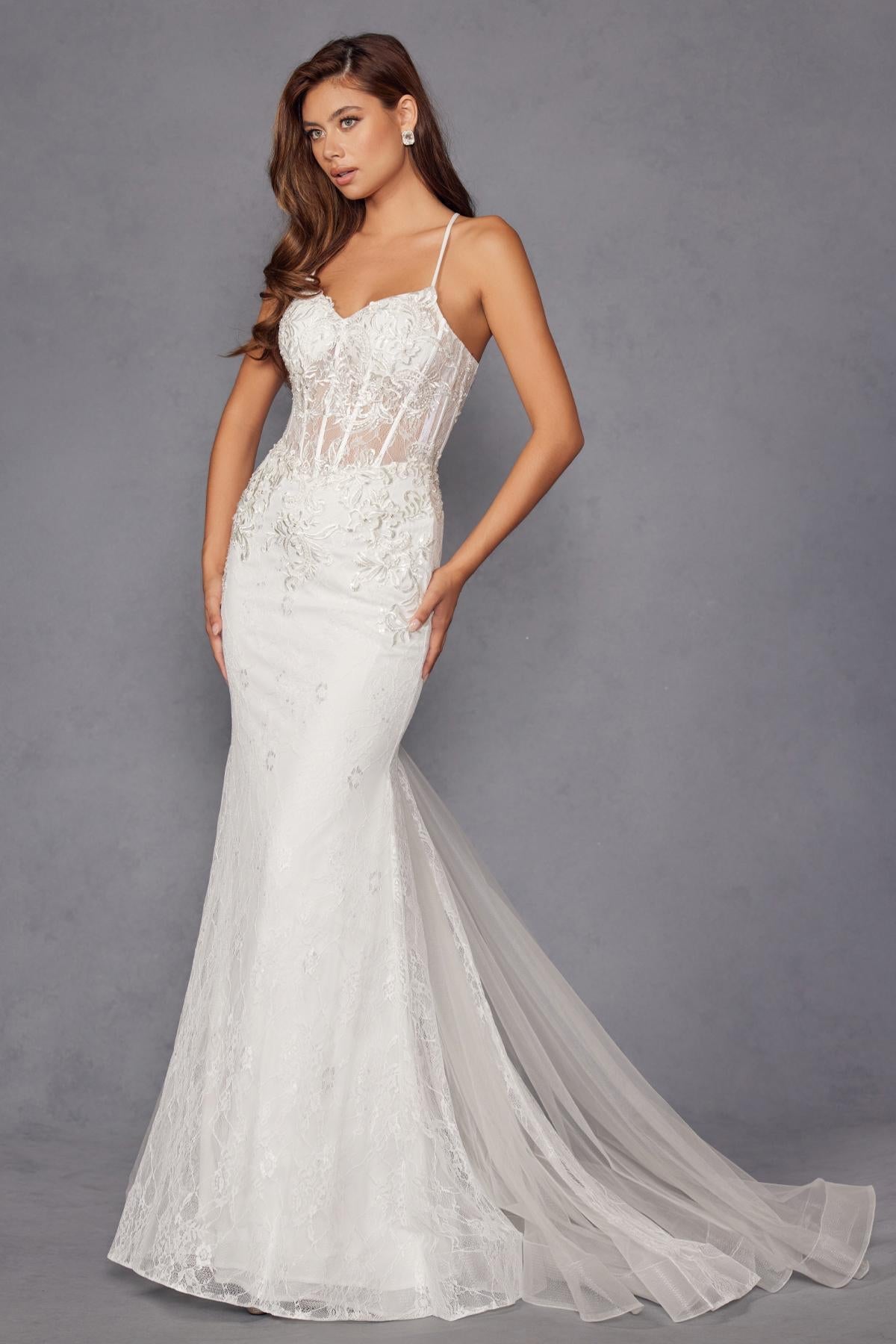 Juliet JT2481UW Embellished Lace Mermaid Bridal Dress by DiscountDressShop