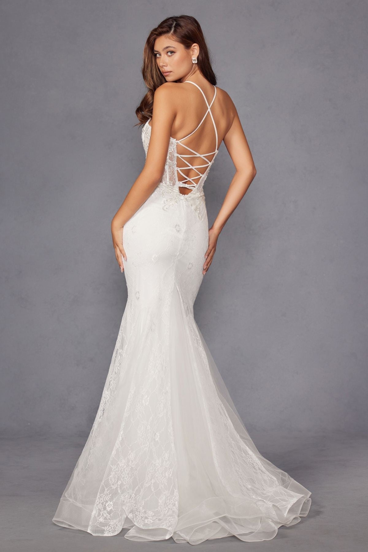 Juliet JT2481UW Embellished Lace Mermaid Bridal Dress by DiscountDressShop