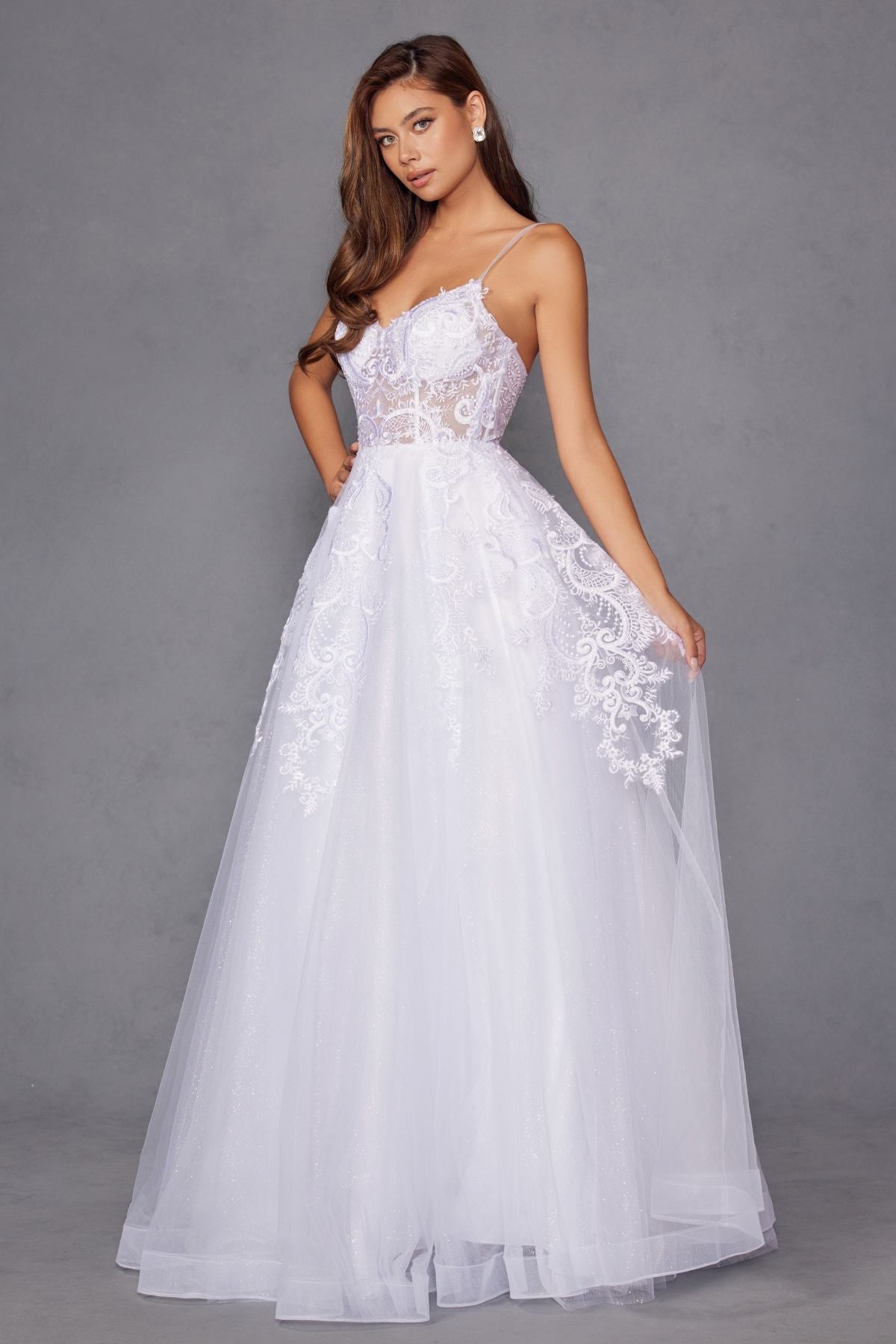 Juliet JT2482SW Floor Length A-Line Lace/Tulle Wedding Ball Gown by DiscountDressShop