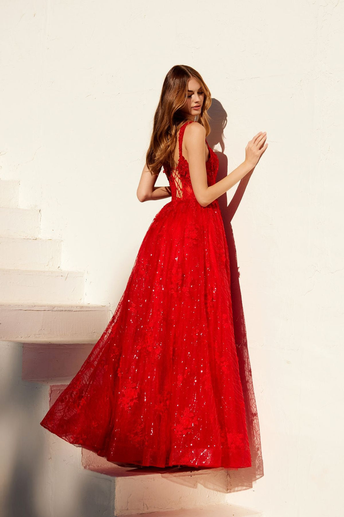 Juliet JT2495A Long A-Line Floral Lace Evening Gown by DiscountDressShop