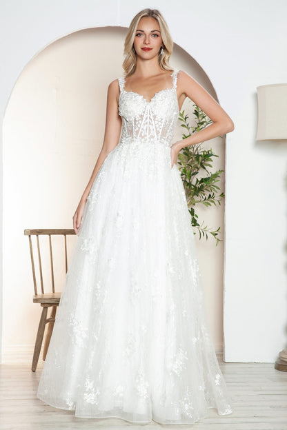Juliet JT2495AW Long A-Line Floral Lace Bridal Gown by DiscountDressShop