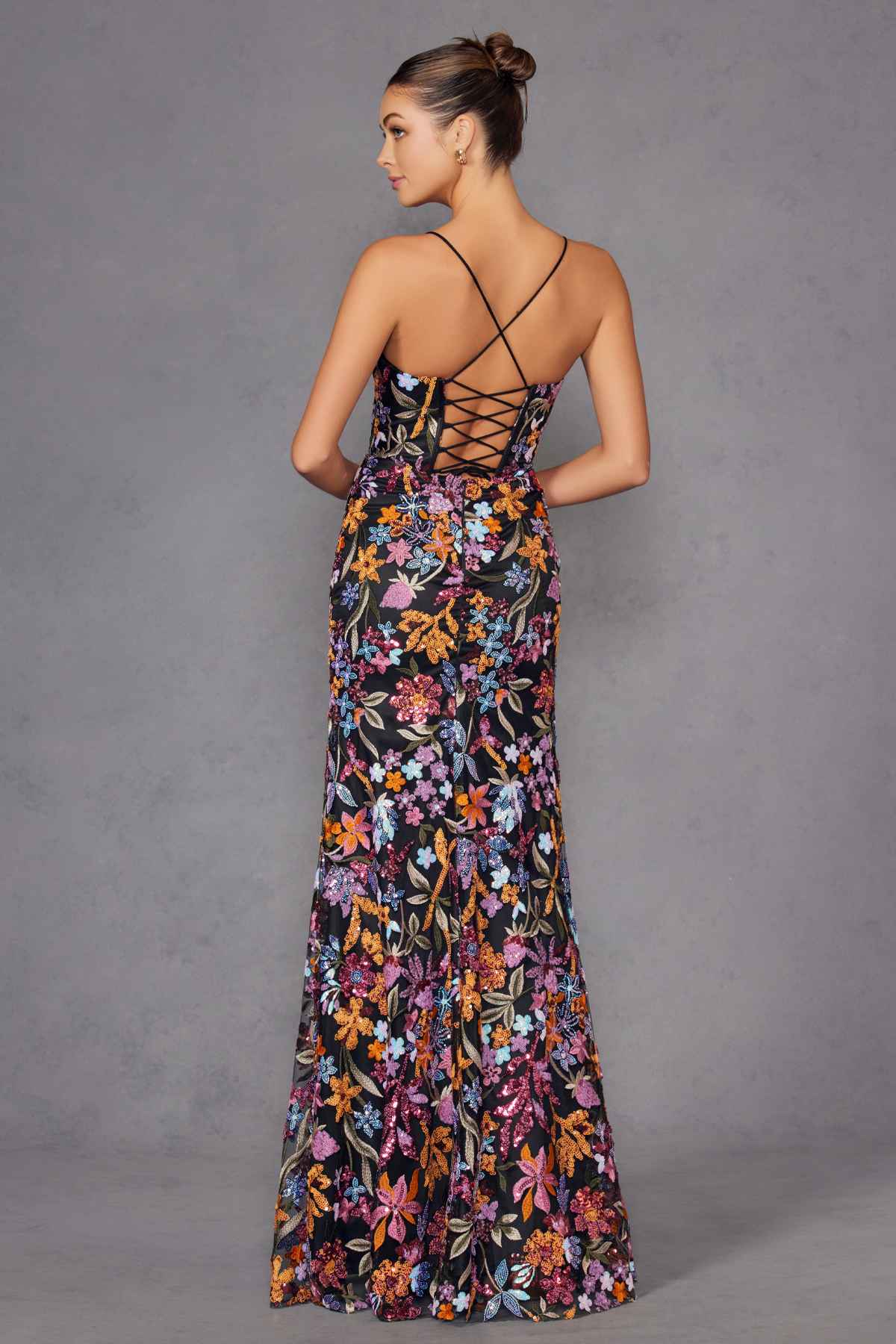 Juliet JT2498A Long Fitted Floral Embroidered Design Evening Gown by DiscountDressShop