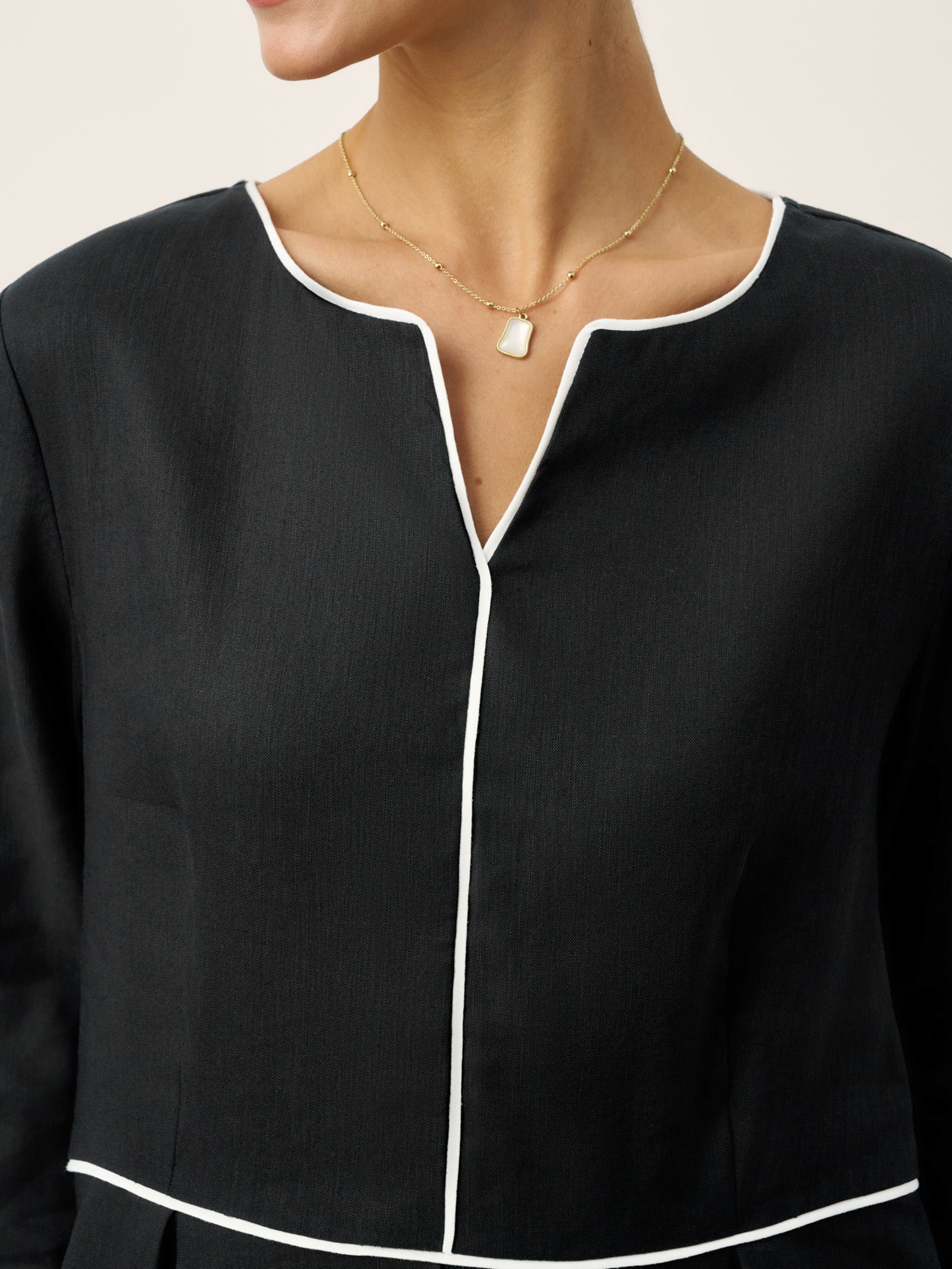Linen-Lyocell Contrast Trim Gathered Midi Dress NYX by LINTICO