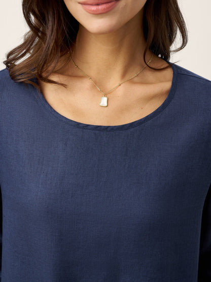 100% Linen Relaxed Back Button Top with Tab Sleeves SYLVANA by LINTICO