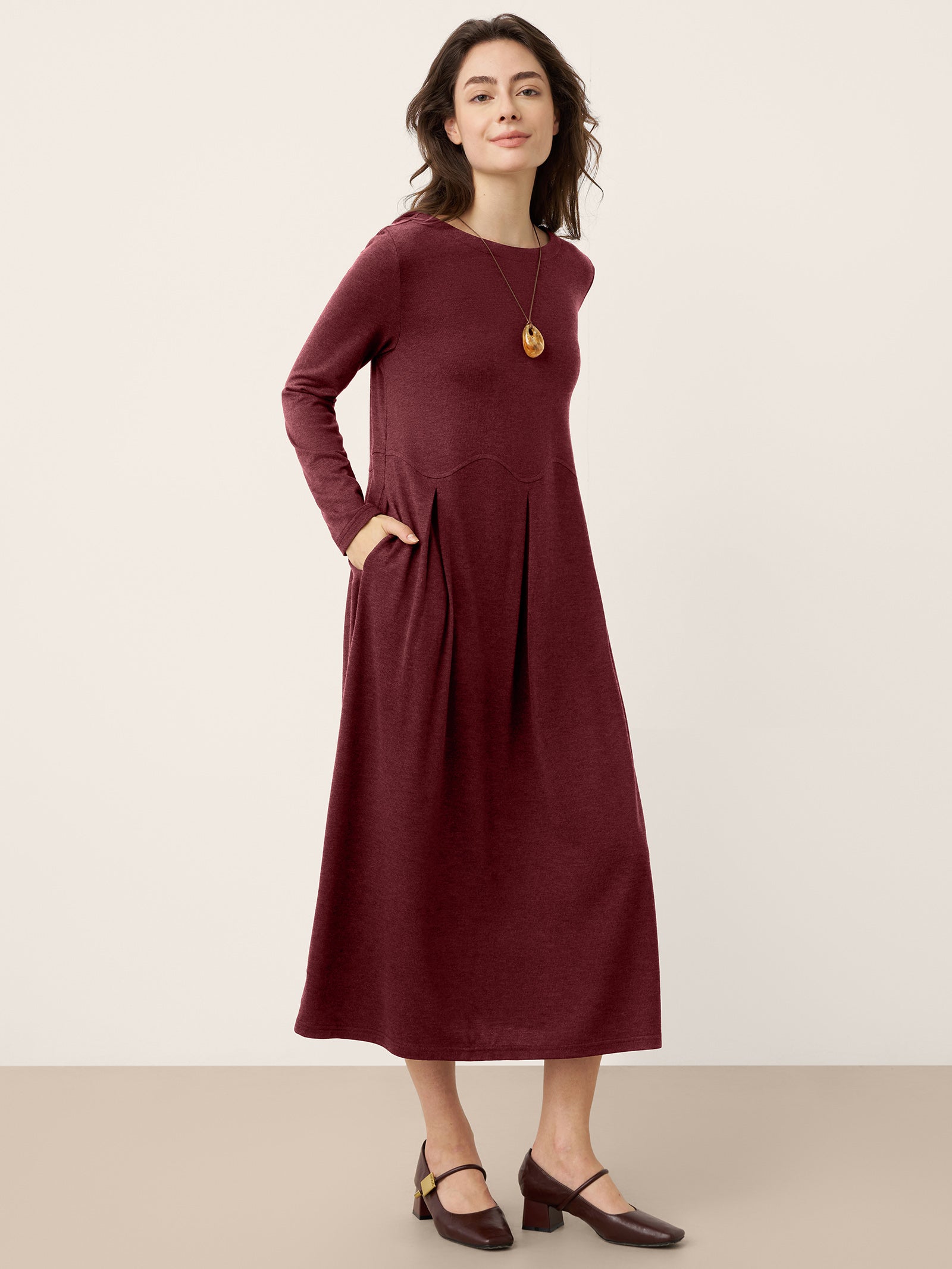 Wool Arc-Panel Sculpted Pleats Midi Dress CALISTA by LINTICO