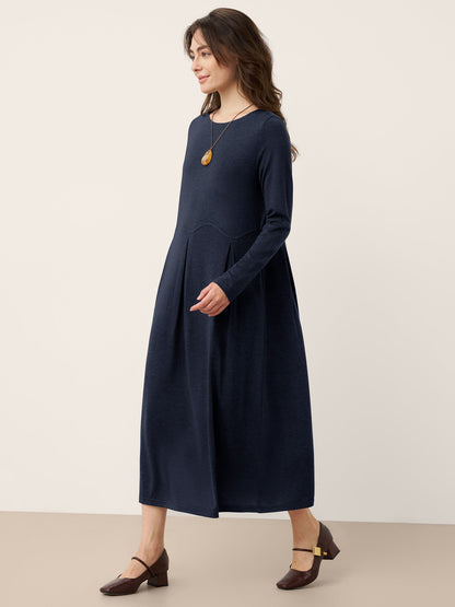 Wool Arc-Panel Sculpted Pleats Midi Dress CALISTA by LINTICO