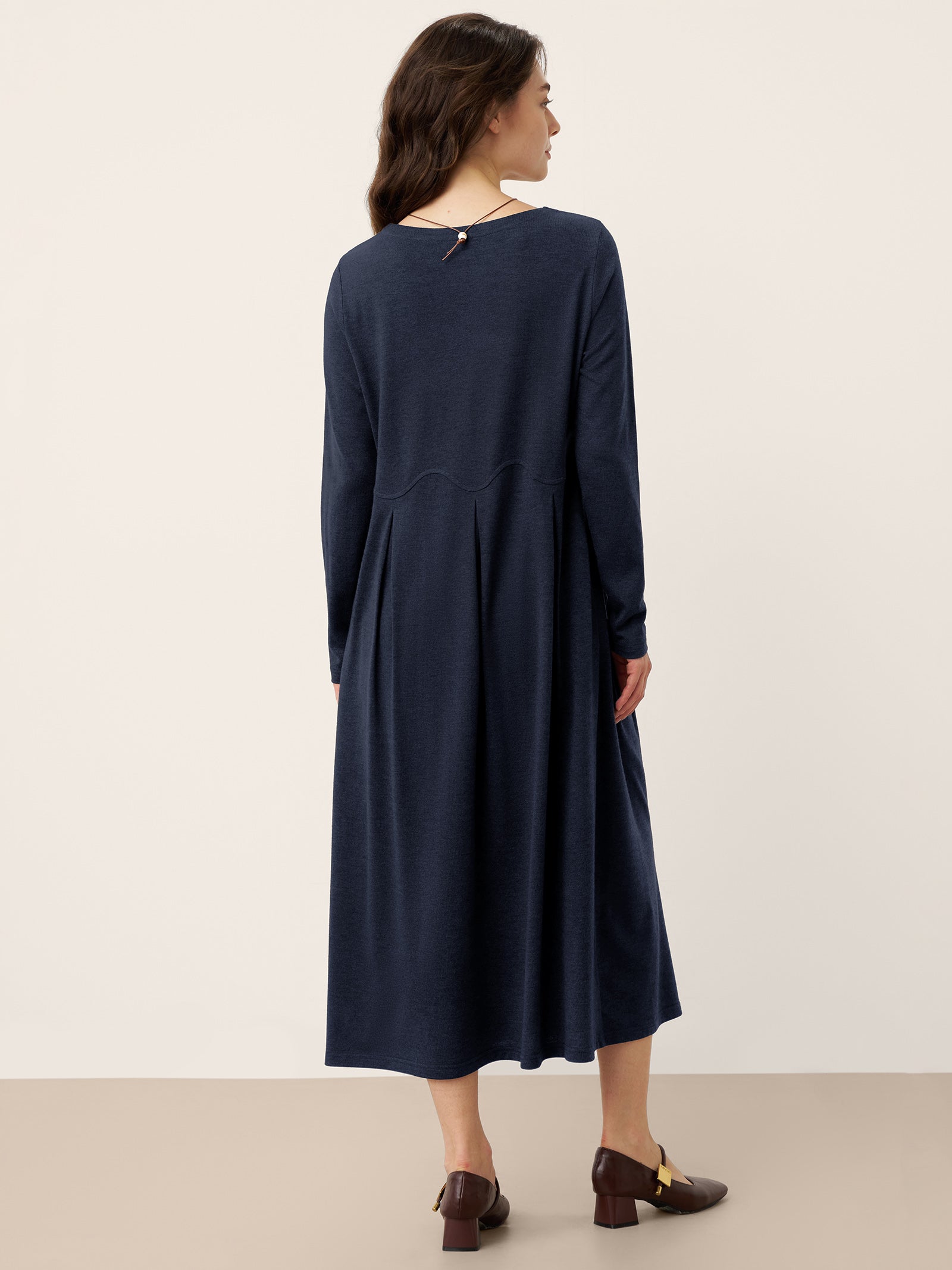Wool Arc-Panel Sculpted Pleats Midi Dress CALISTA by LINTICO