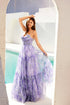 Juliet JT2507A Long Strapless Sweetheart Print Tiered Skirt Gown by DiscountDressShop