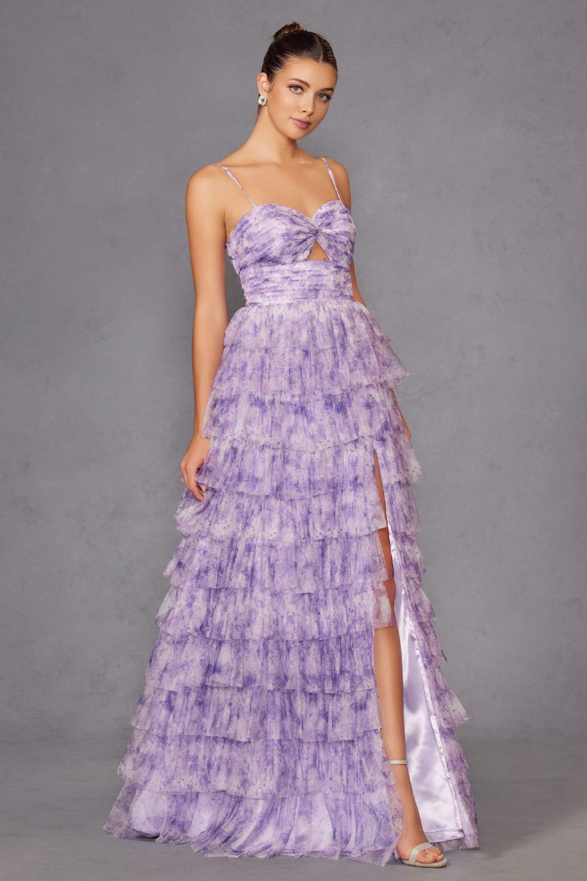 Juliet JT2508A Sweetheart Keyhole Neckline Ruffled Tier Skirt Gown by DiscountDressShop