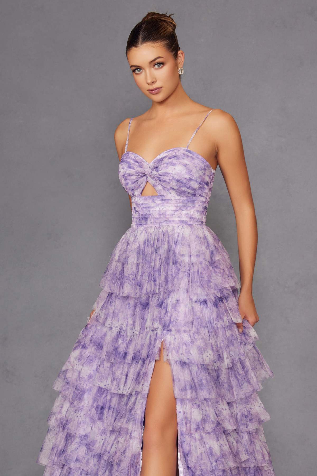 Juliet JT2508A Sweetheart Keyhole Neckline Ruffled Tier Skirt Gown by DiscountDressShop