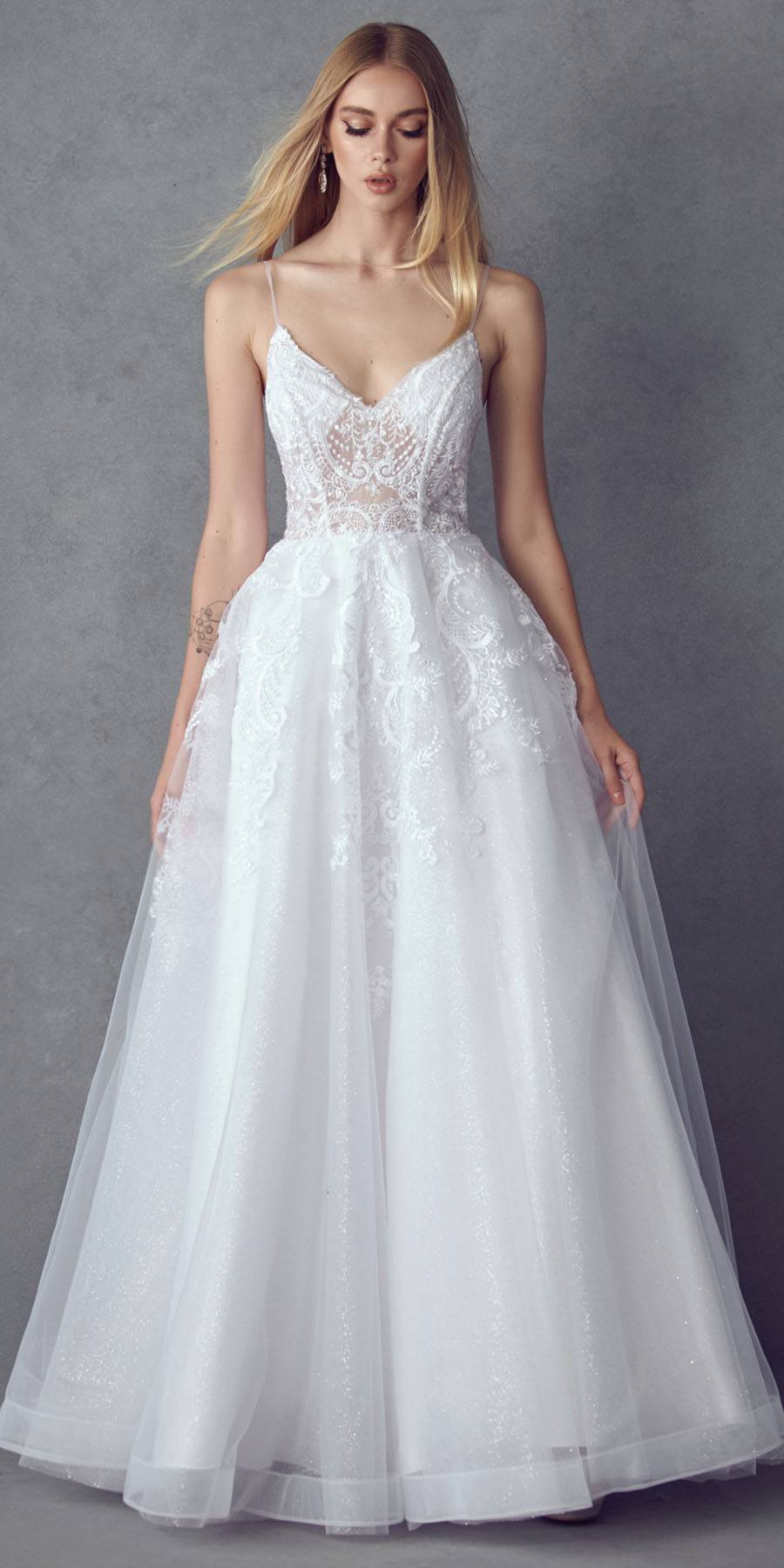 Juliet JT2482SW Floor Length A-Line Lace/Tulle Wedding Ball Gown by DiscountDressShop