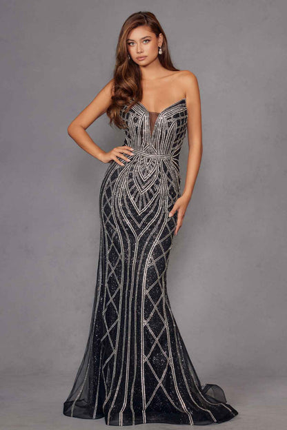 Juliet JT2525L Luxury High End Strapless Fitted Evening Gown by DiscountDressShop