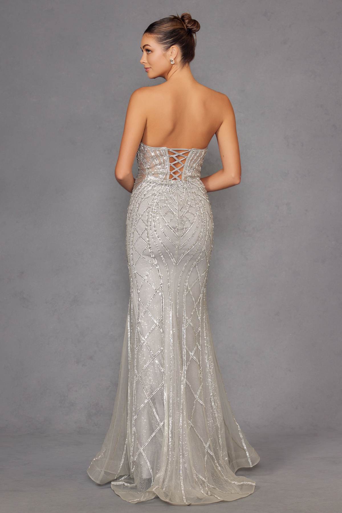 Juliet JT2525L Luxury High End Strapless Fitted Evening Gown by DiscountDressShop