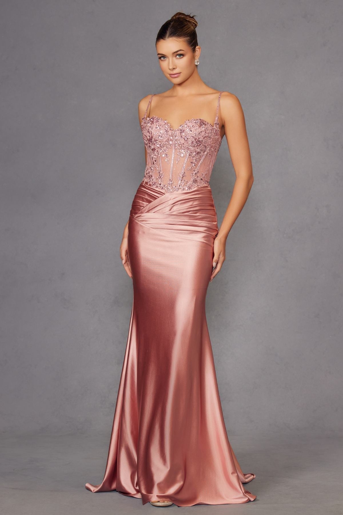 Juliet JT2531K Fitted Bodice Long Satin Sweetheart Prom Gown by DiscountDressShop