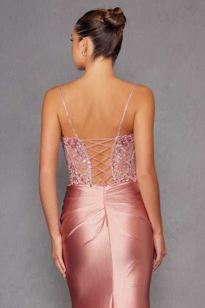 Juliet JT2531K Fitted Bodice Long Satin Sweetheart Prom Gown by DiscountDressShop