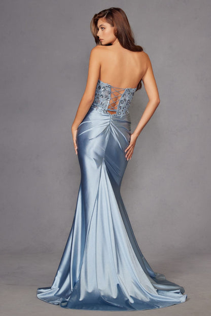 Juliet JT2534K Strapless Sweetheart Boned Corset Satin Prom Gown by DiscountDressShop