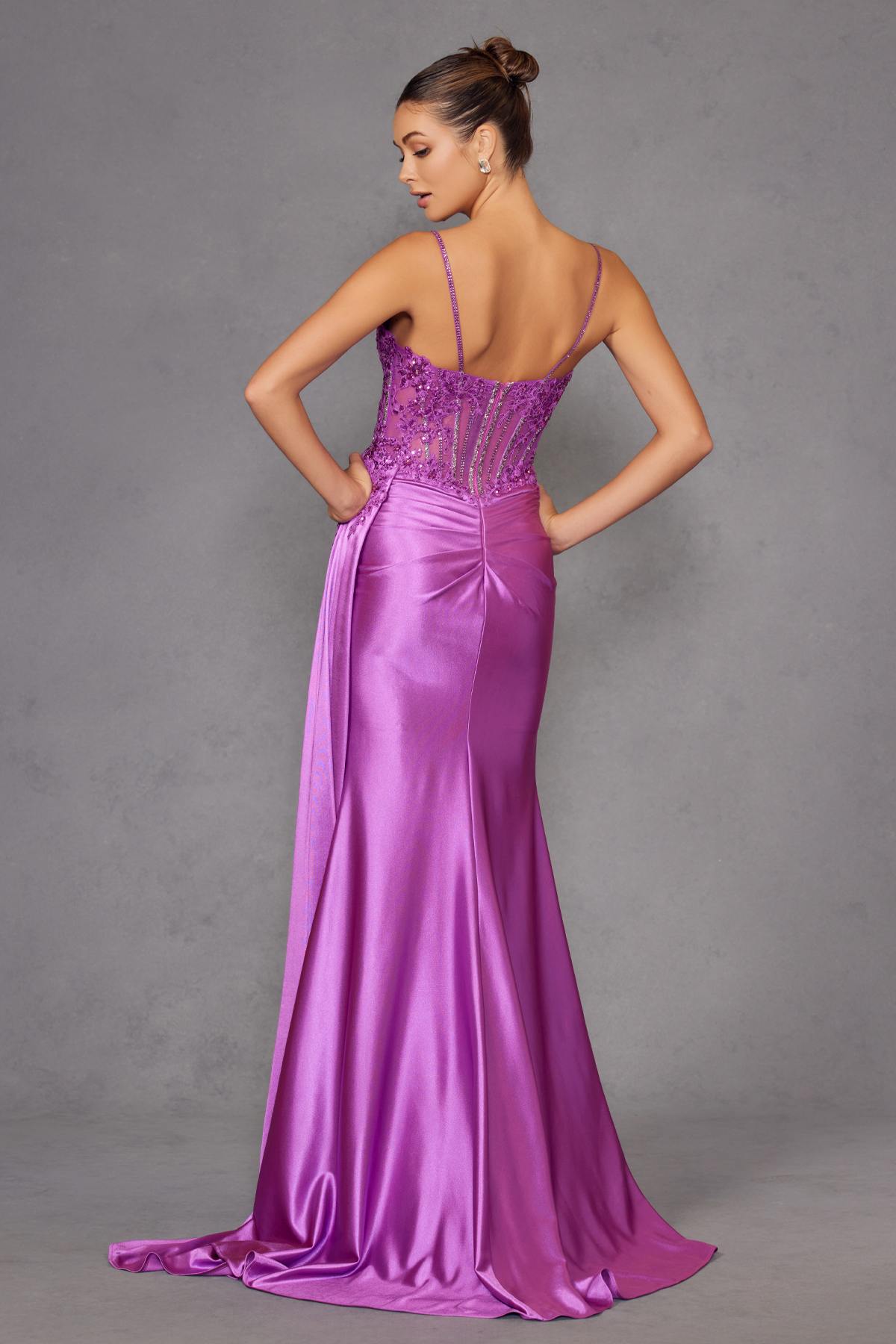 Juliet JT2535K Long Fitted Boned Corset Sweetheart Neck Side Slit Gown by DiscountDressShop