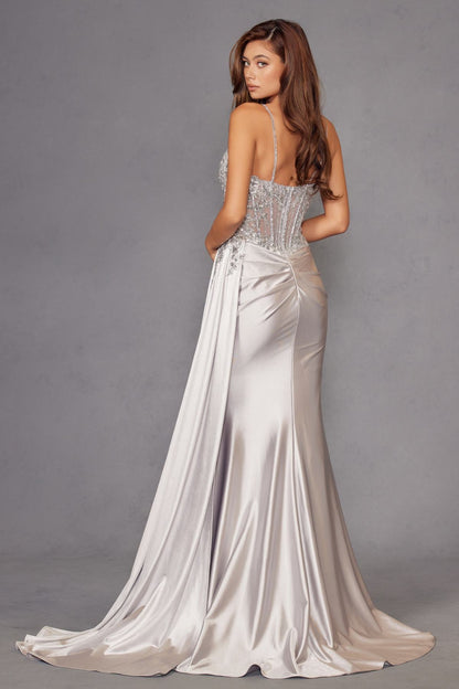 Juliet JT2535K Long Fitted Boned Corset Sweetheart Neck Side Slit Gown by DiscountDressShop