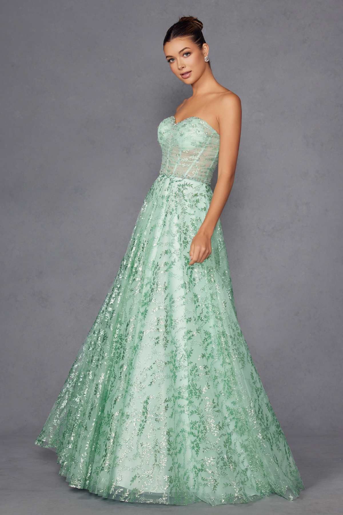 Juliet JT2547S Strapless Sweetheart A-Line Mint Gown by DiscountDressShop
