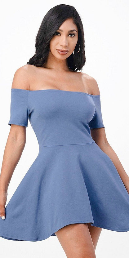 CLEARANCE - La Scala 25795 Off the Shoulder Short Sleeve Skater Dress (Size M) by DiscountDressShop