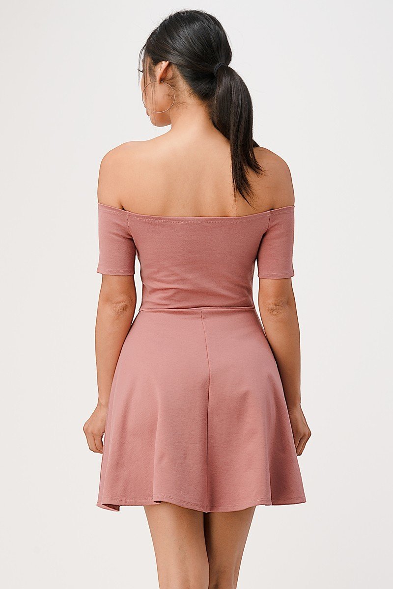 CLEARANCE - La Scala 25795 Off the Shoulder Short Sleeve Skater Dress (Size M) by DiscountDressShop