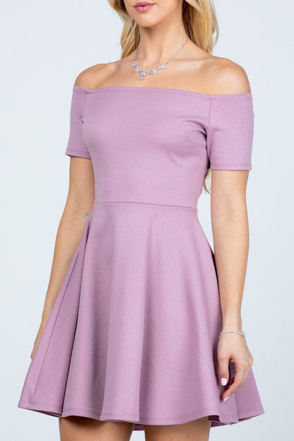 CLEARANCE - La Scala 25795 Off the Shoulder Short Sleeve Skater Dress (Size M) by DiscountDressShop