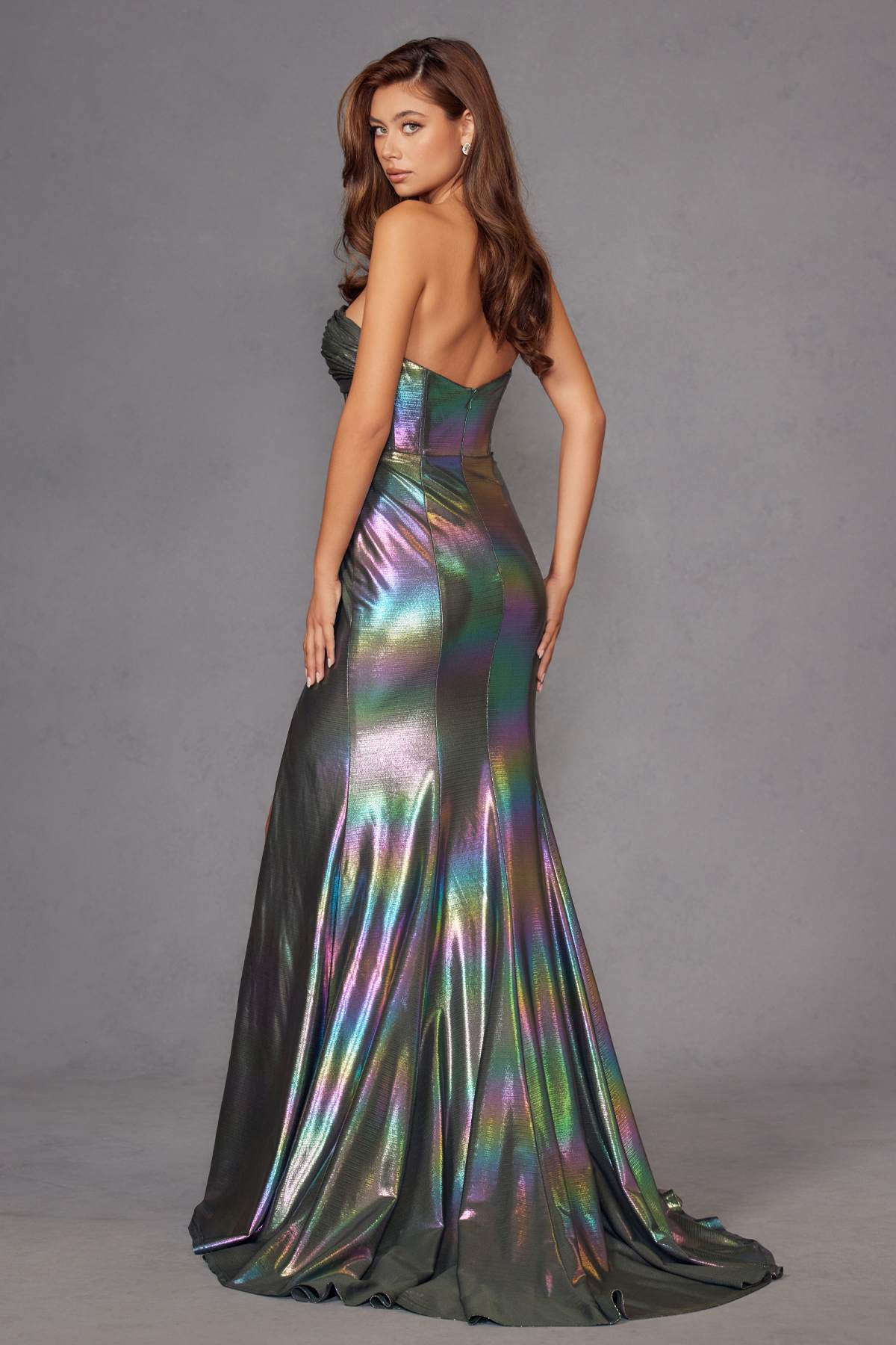 Juliet JT2579H Strapless Sweetheart Iridescent Prom Gown by DiscountDressShop