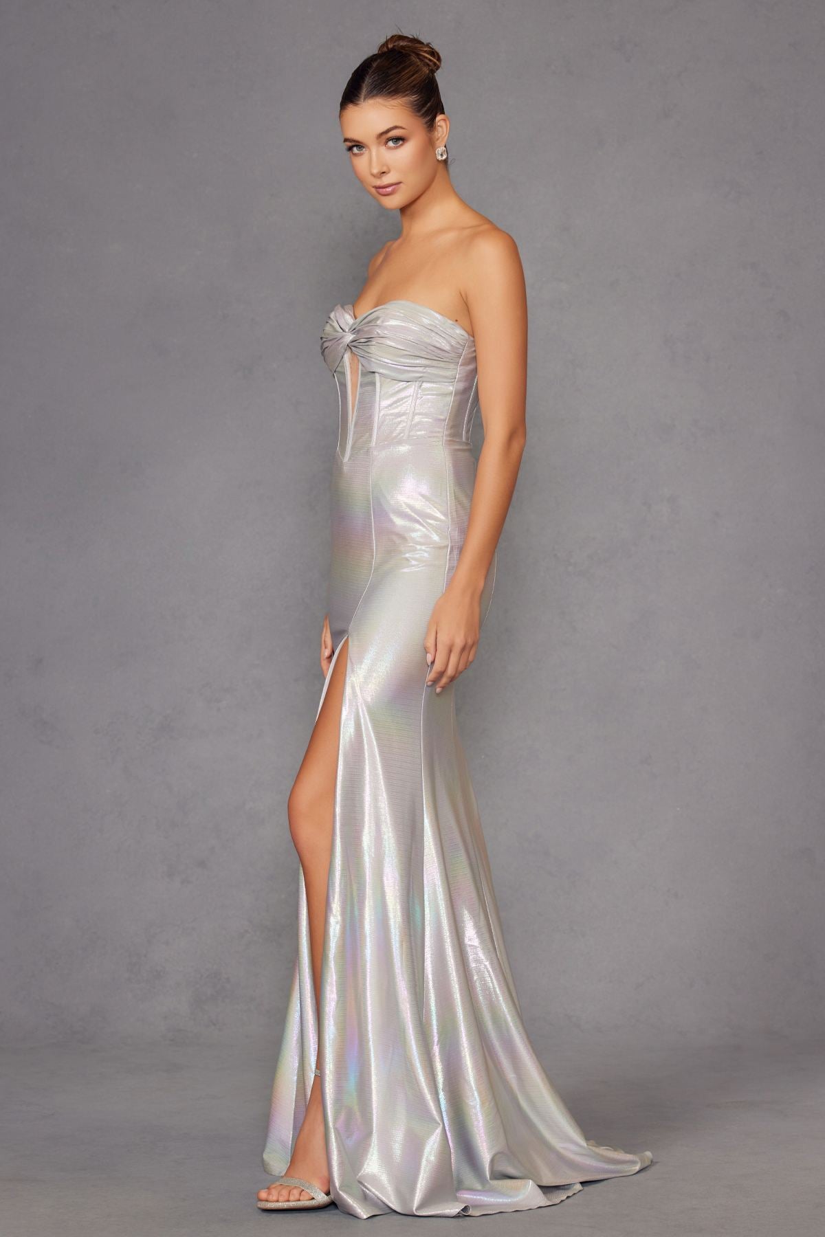 Juliet JT2579H Strapless Sweetheart Iridescent Prom Gown by DiscountDressShop