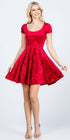 CLEARANCE - La Scala 25821 Crushed Velvet Short Sleeve Red Skater Dress (Size XL) by DiscountDressShop