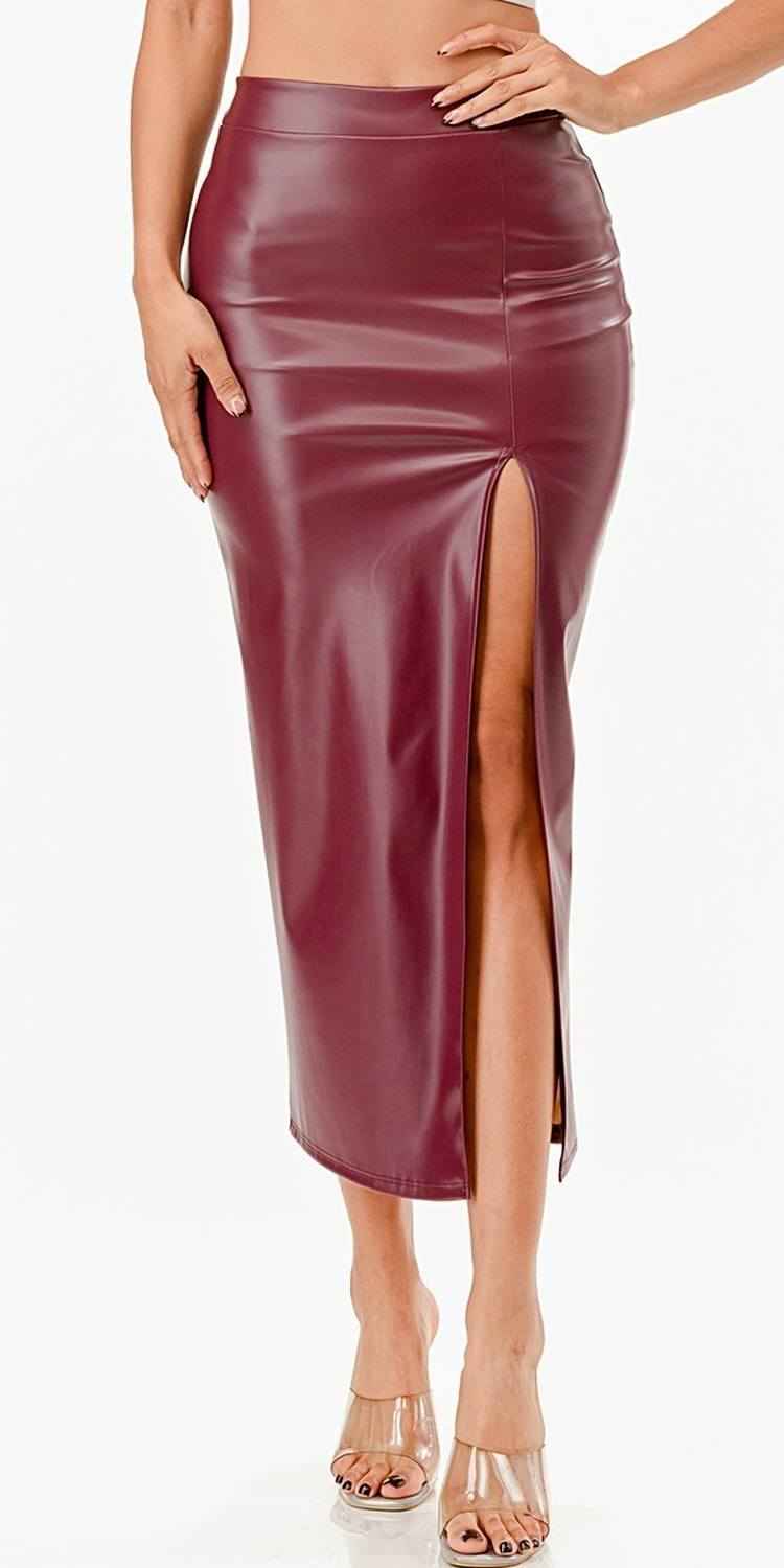 CLEARANCE - La Scala 26019 Mid Length PU leather Pencil Burgundy Skirt (Small) (Copy) by DiscountDressShop