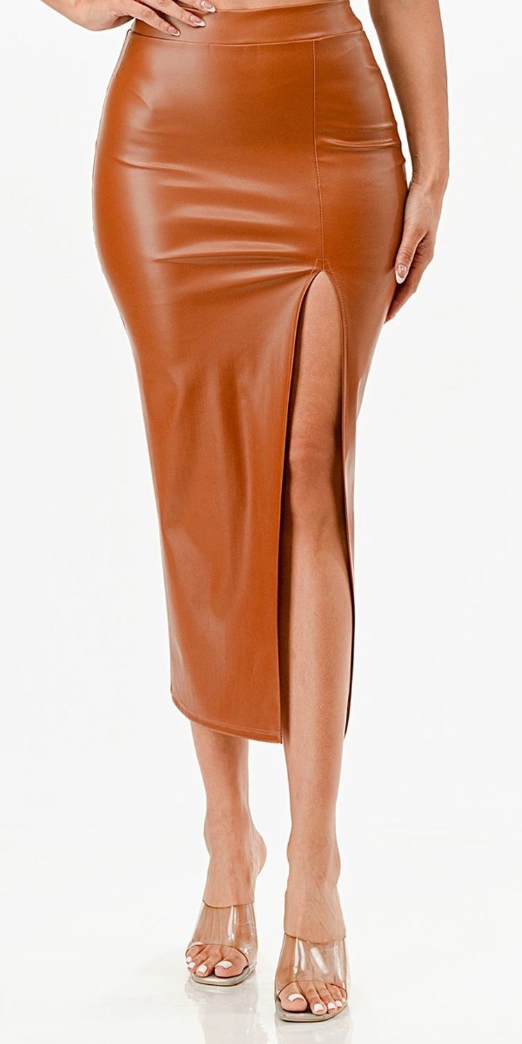 CLEARANCE - La Scala 26019 Mid Length PU leather Pencil Burgundy Skirt (Small) (Copy) by DiscountDressShop