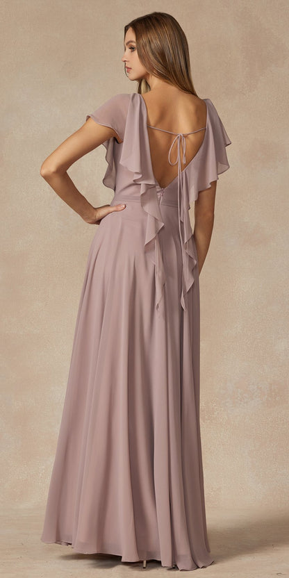 Juliet 261 Flutter Sleeve Formal Dress Cascade Back by DiscountDressShop