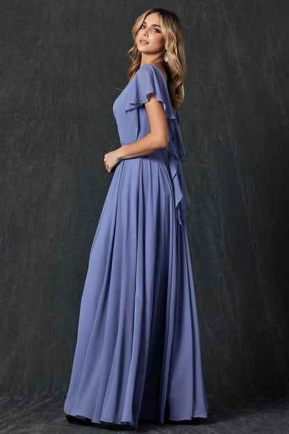 Juliet 261 Flutter Sleeve Formal Dress Cascade Back by DiscountDressShop