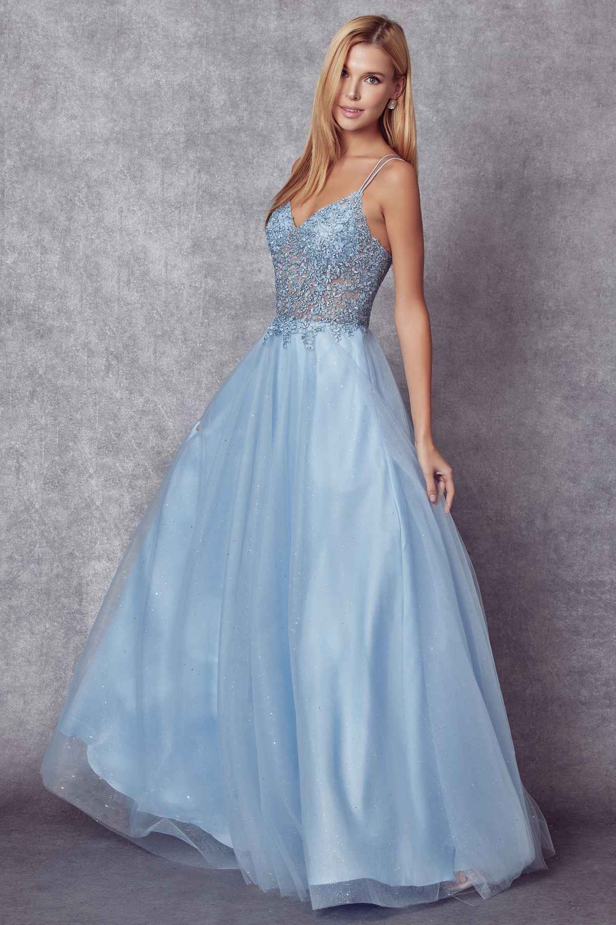 Juliet 268 Embroidered Sparkle Tulle Ball Gown by DiscountDressShop