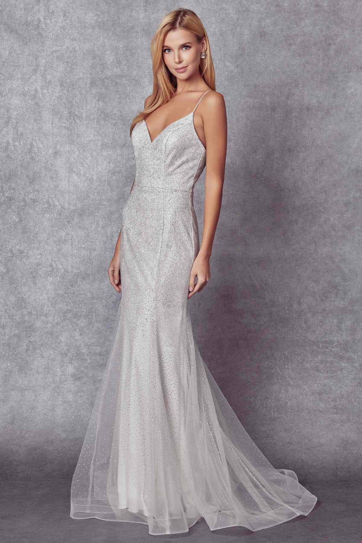 Juliet 271 Glitter Mesh Fitted Evening Gown by DiscountDressShop