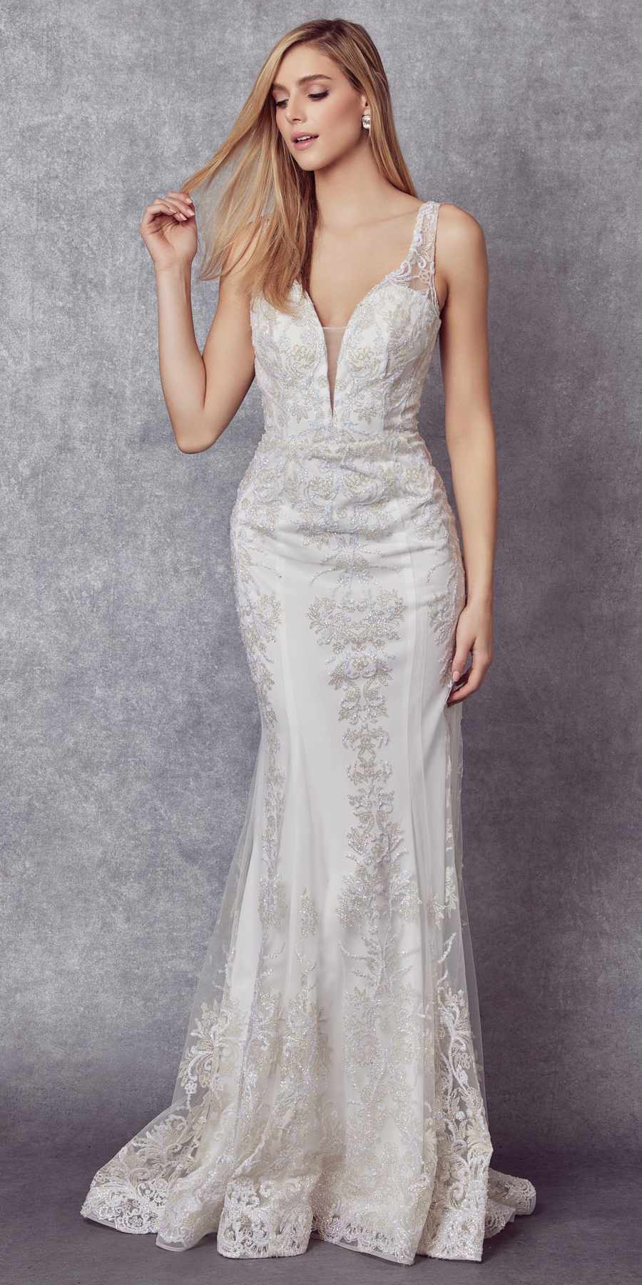 Juliet 277W Fancy Glitter Design Tulle Mermaid Wedding Dress by DiscountDressShop