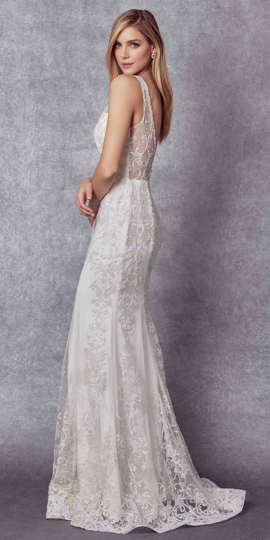 Juliet 277W Fancy Glitter Design Tulle Mermaid Wedding Dress by DiscountDressShop