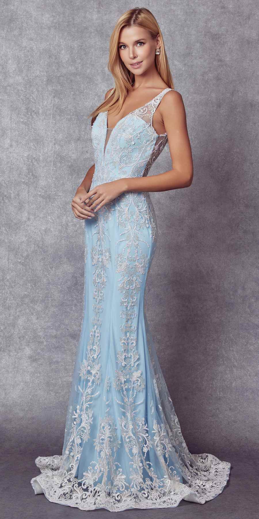 Juliet 277W Fancy Glitter Design Tulle Mermaid Wedding Dress by DiscountDressShop