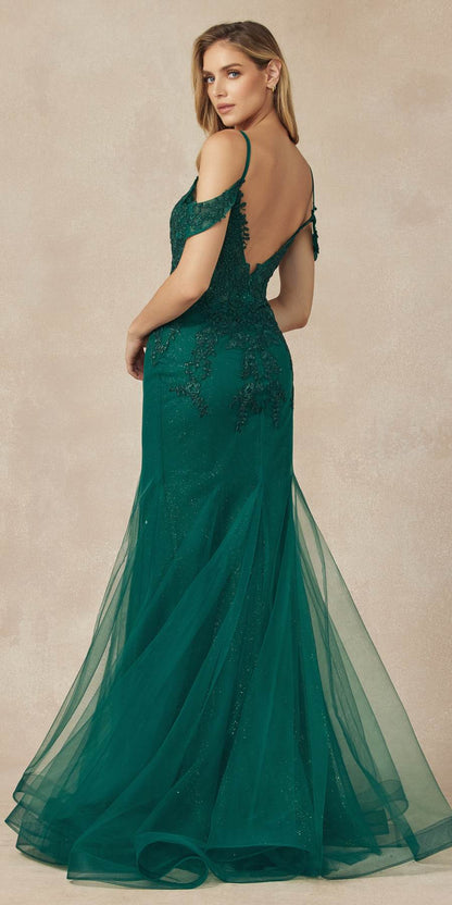 Juliet 281 Long Fully Mesh Gown Off the Shoulder Sleeves Mermaid Skirt by DiscountDressShop