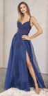 Juliet 283 3D Flowers Embroidered Tulle Glitter Skirt High Slit by DiscountDressShop