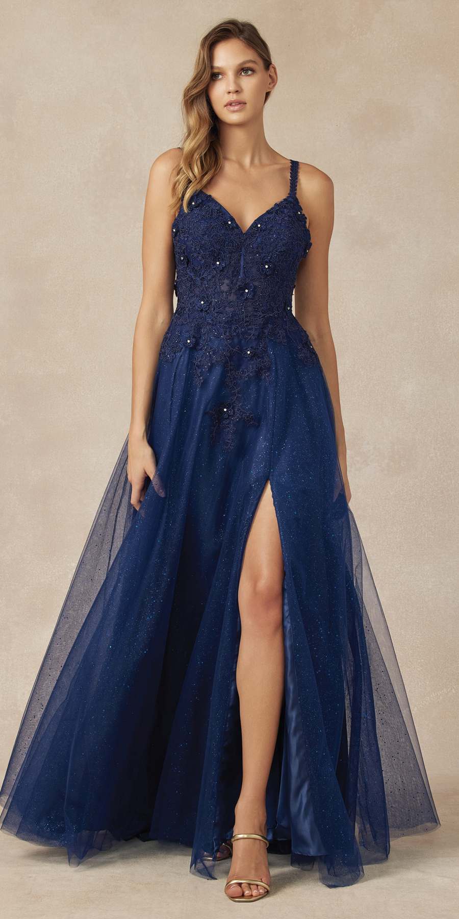 Juliet 283 3D Flowers Embroidered Tulle Glitter Skirt High Slit by DiscountDressShop
