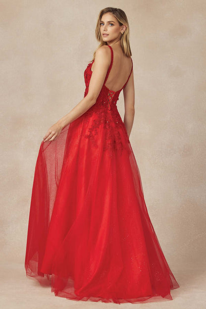 Juliet 283 3D Flowers Embroidered Tulle Glitter Skirt High Slit by DiscountDressShop