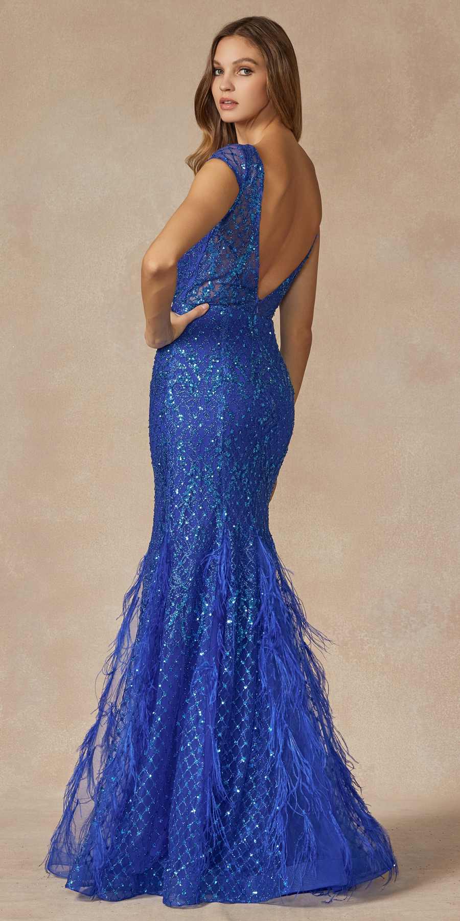 Juliet 286 Floor Length Feather Skirt Embellished Fitted Prom Dress by DiscountDressShop