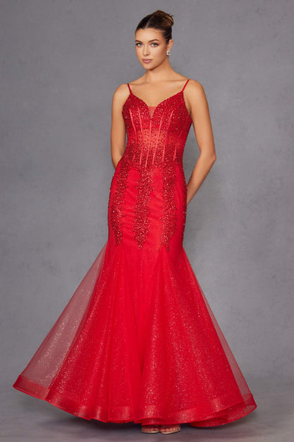 Juliet JT2883C Embellished Fitted Corset Mermaid Gown by DiscountDressShop