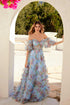 Juliet JT2887C Whimsy Sweetheart Off Shoulder Ruffled A-Line Print Gown by DiscountDressShop