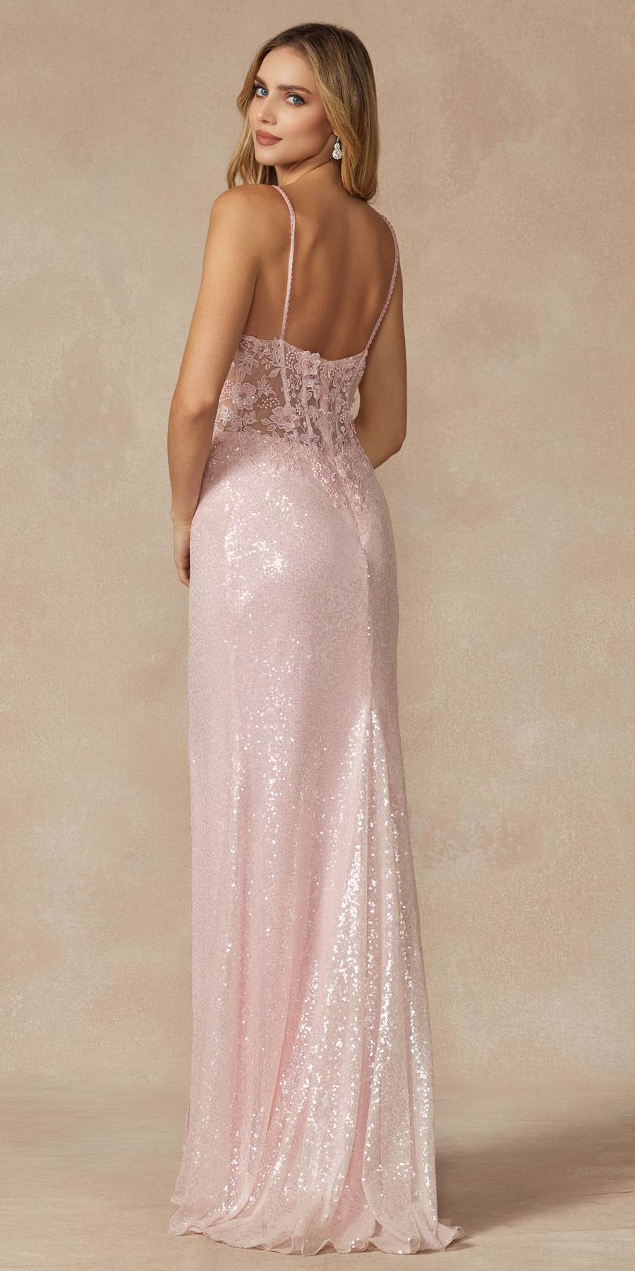 Juliet 289 Long Machine Sequin Gown with Corset Bodice Prom Gown by DiscountDressShop