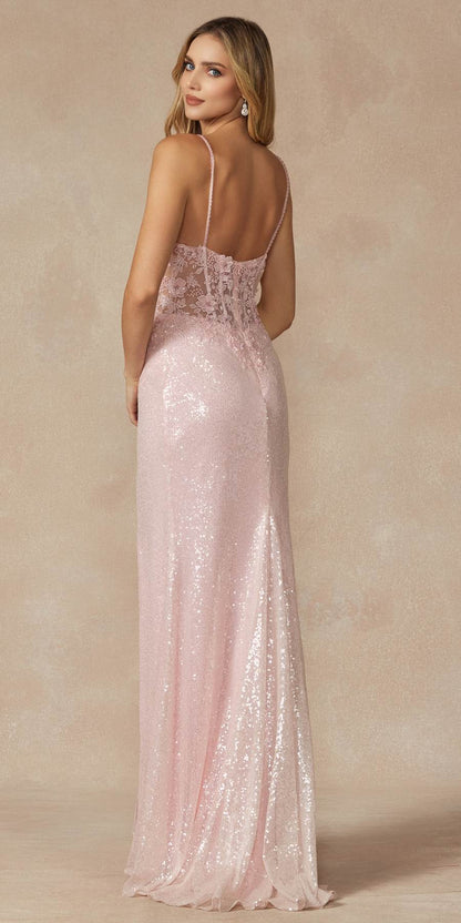 Juliet 289 Long Machine Sequin Gown with Corset Bodice Prom Gown by DiscountDressShop